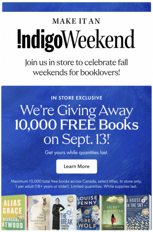 Indigo Canada Weekend Give Away FREE Books + Kids’ Event